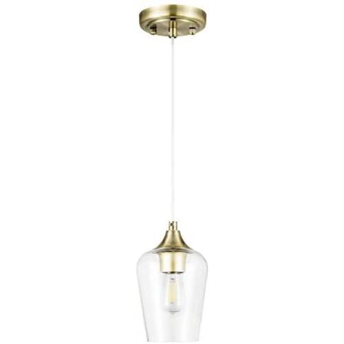 CO-Z Antique Brushed Brass Pendant Light Adjustable, Modern Clear Glass Mini Pendant Lighting, 1 Light Pendant Gold Ceiling Light Fixture for Kitchen Island Entryway Foyer Dining Room Living Room