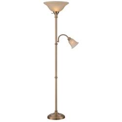 Lite Source Torchiere Lamps Ls-82550Ab Henley Torch/Reading Lamp, 17'' L x 16'' W x 72'' H, Antique Brass