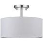 14'' 2 Light Off White Fabric Drum Shade semi Flush Mount Ceiling Led Light PS Diffuser with Brushed Nickel Finish, Chandeliers Shade for Bar, Dining Room, Corridor,Living Room.