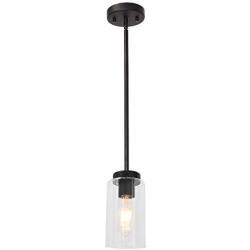 VINLUZ One Light Chandeliers Modern Clear Glass Pendant Lighting Black Dining Room Lighting Fixtures Hanging Contemporary Lamp Semi Flush Mount Ceiling Lights