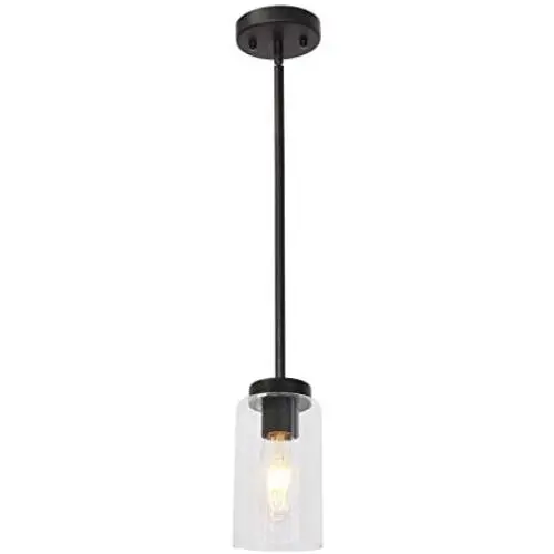 VINLUZ One Light Chandeliers Modern Clear Glass Pendant Lighting Black Dining Room Lighting Fixtures Hanging Contemporary Lamp Semi Flush Mount Ceiling Lights