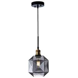 Pendant Lighting Polygonal Smoky Gray Glass Adjustable Hanging Ceiling Light for Dining Room 1-Light Black Finish