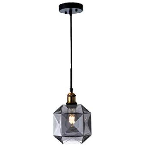 Pendant Lighting Polygonal Smoky Gray Glass Adjustable Hanging Ceiling Light for Dining Room 1-Light Black Finish