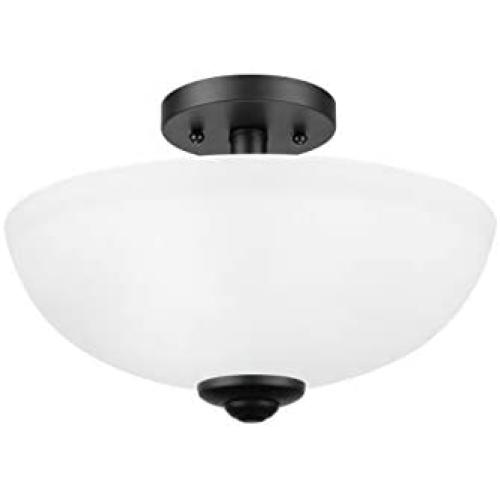 Amazon Brand - Ravenna Home 2-Light Semiflush-Mount Ceiling Light with Frosted Glass Shade, 8.3''H, Dark Bronze