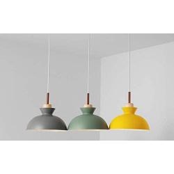 SkyTalent Modern Wooden Handle Pendant Hanging Light, Macaron Pendant Lighting Metal Shade Chandeliers Hanging Lighting Retro Industrial lamp for Dining Room Bulbs Not Included (Green)