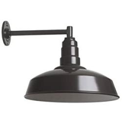 The Gardena Straight Arm Barn Light | Standard Warehouse Steel Dome on a Straight Arm | Barn Lighting and Farmhouse Lighting | Made in America (11'' Straight Arm, Dark Bronze)