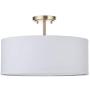 LED White Fabric Drum Shade semi Flush Mount Ceiling Light PS Diffuser with Brushed Bronze Finish, Chandeliers Shade with 18'' 3 Light