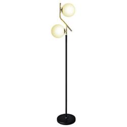 Hsyile Lighting KU300208 Modern Style Two Milky White Glass Orbs and Brass Finish Floor Lamp for Living Room,Bedroom,Office,Hotel,Light Pole and Base Black Finish