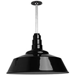 The Manhattan Industrial Pendant Light | Large Warehouse Barn Light with Rigid Stem for Ceiling | Heavy Duty Steel Light | Made in America (Black)