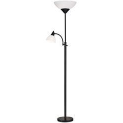 Adesso 7202-01 Piedmont 71'' Torchiere with Adjustable Reading Lamp, 2 Lights, Black, Smart Outlet Compatible