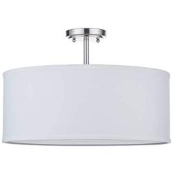 LED White Fabric Drum Shade semi Flush Mount Ceiling Light PS Diffuser with Brushed Nickel Finish, Chandeliers Shade with 20'' 3 Light