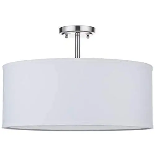 LED White Fabric Drum Shade semi Flush Mount Ceiling Light PS Diffuser with Brushed Nickel Finish, Chandeliers Shade with 20'' 3 Light