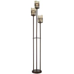 Carob Modern Farmhouse Rustic Torchiere Floor Lamp 3-Light Tree Oil Rubbed Bronze Amber Scavo Glass Shades for Living Room Bedroom Office Uplight - Franklin Iron Works