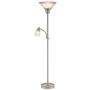 Oneach Ronald Torchiere Floor Lamp with Reading Light Silver Metal Standing Mother/Daughter Torch Lamps with Frosted Glass Shade for Living Room, Bedroom, Nickel Plated Finish