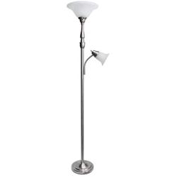 Elegant Designs LF2003-BSN 2 Light Mother Daughter White Marble Glass Floor Lamp, Brushed Nickel