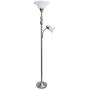 Elegant Designs LF2003-BSN 2 Light Mother Daughter White Marble Glass Floor Lamp, Brushed Nickel