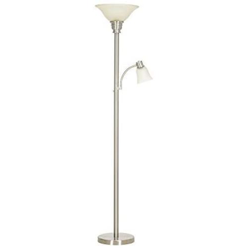 Catalina Lighting 21425-000 Transitional Metal Uplight Floor Lamp with Reading Light and Glass Shades, 71'', Brushed Nickel