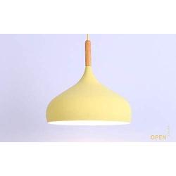 STGLIGHTING Wooden Handle Pendant Light with 15ft Plug-in UL On/Off Dimmer Switch Cord Macaron Yellow Lampshade Light Fixtures Nordic Minimalist Loft Style Lamps for Dining Room Bulbs Not Included