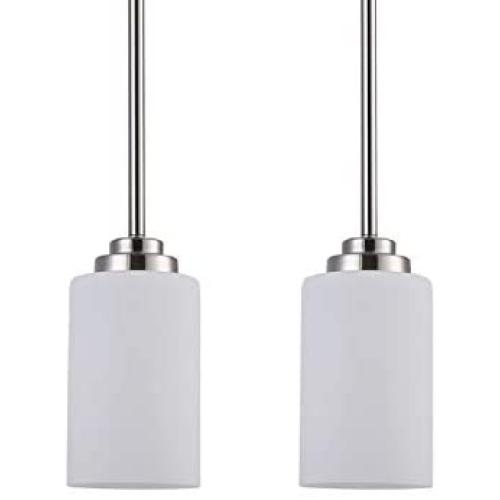 1-Light Mini Pendant Lighting Ceiling Fixture, 2 Pack Adjustable Lengths Pendant Light with Brushed Nickel Finish and Frosted Glass Shades Modern Hanging Pendant Lights for Kitchen Island Living Room