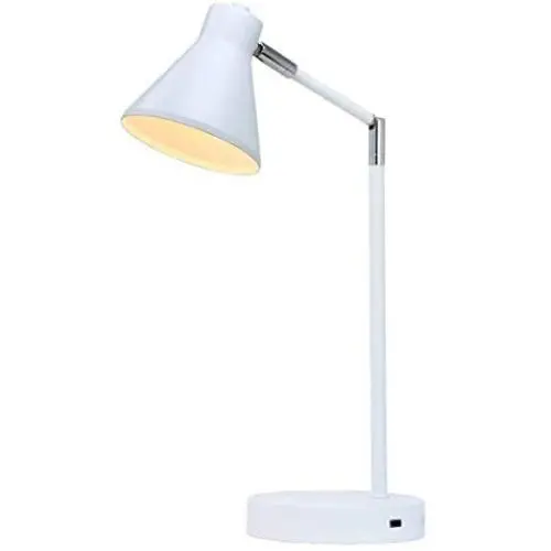 O’Bright LED Desk Lamp with USB Charging Port, 100% Metal Lamp, Flexible Swivel Arms, Soft White LED Reading Light (3000K), Bedside Reading Lamp, Office Lamp, Table Lamp, ETL Listed, White
