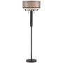 Alamo Modern Floor Lamp Industrial Bronze Sheer Brown Organza and Linen Double Drum Shade for Living Room Reading - Franklin Iron Works