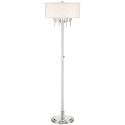 Hartford Modern Floor Lamp Brushed Nickel 4-Light Linen Blend Drum Shade for Living Room Reading Bedroom Office - Possini Euro Design