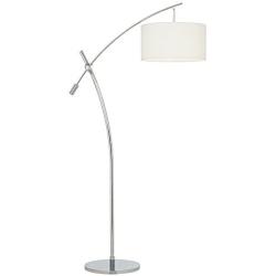 Modern Arc Floor Lamp Brushed Steel Adjustable Boom Off White Linen Drum Shade for Living Room Reading Office - Possini Euro Design