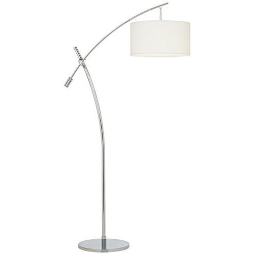 Modern Arc Floor Lamp Brushed Steel Adjustable Boom Off White Linen Drum Shade for Living Room Reading Office - Possini Euro Design