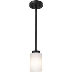 TODOLUZ Black Single Island Pendant Light with Opal White Cylinder Shades Mini Ceiling Hanging Light Fixture for Kitchen Diving Room Study Loft