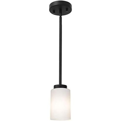 TODOLUZ Black Single Island Pendant Light with Opal White Cylinder Shades Mini Ceiling Hanging Light Fixture for Kitchen Diving Room Study Loft