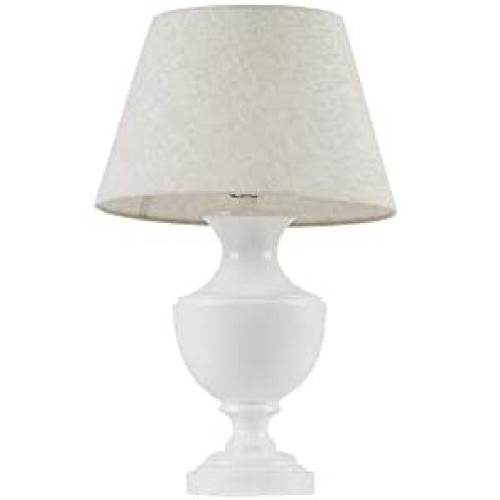 MARTHA STEWART Ingrid Table Lamp Living Room Decor - Urn Resin Base, Grey Tapered Drum Shade, Modern Home Office Desk Lighting, Nightstand Reading Light for Bedroom, 16'' X 16'' X 25.75'', Glossy White