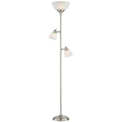 Ellery Modern Torchiere Floor Lamp 3-Light Brushed Steel Frosted White Glass Shades for Living Room Reading Bedroom Office - 360 Lighting