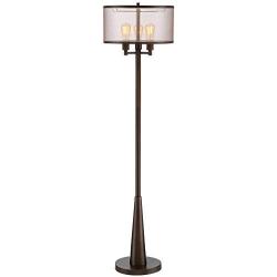 Durango Rustic Floor Lamp 3-Light Oiled Bronze Metal Brown Sheer Shade Antique LED Edison Bulbs for Living Room Bedroom - Franklin Iron Works