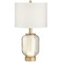 Sophia Modern Table Lamp with Nightlight LED Warm Brass Champagne Glass Off White Drum Shade for Living Room Bedroom Bedside Nightstand Office Family - Possini Euro Design