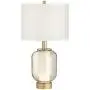 Sophia Modern Table Lamp with Nightlight LED Warm Brass Champagne Glass Off White Drum Shade for Living Room Bedroom Bedside Nightstand Office Family - Possini Euro Design