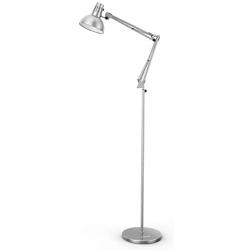 LEPOWER Metal Floor Lamp, Adjustable Architect Swing Arm Standing Lamp with Heavy Duty Base, Eye-Caring Reading/Drawing Lamp with On/Off Switch for Living Room, Bedroom, Study Room, Office (Silver)