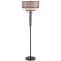 Alamo Modern Floor Lamp Industrial Bronze Sheer Brown Organza and Linen Double Drum Shade for Living Room Reading - Franklin Iron Works