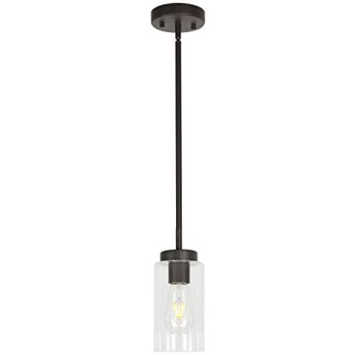 VINLUZ One Light Chandeliers Modern Clear Glass Pendant Lighting Oil Rubbed Bronze Dining Room Lighting Fixtures Hanging Contemporary Lamp Semi Flush Mount Ceiling Lights
