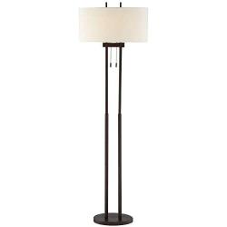 Roscoe Modern Floor Lamp Twin Pole Oil Rubbed Bronze White Drum Shade for Living Room Reading Bedroom Office - Franklin Iron Works