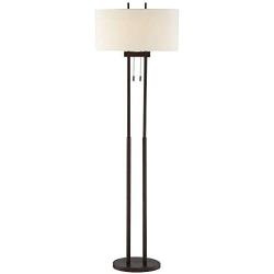 Roscoe Modern Floor Lamp Twin Pole Oil Rubbed Bronze White Drum Shade for Living Room Reading Bedroom Office - Franklin Iron Works