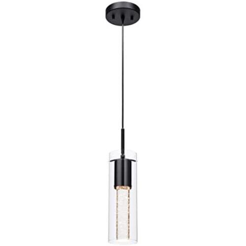 XiNBEi Lighting Pendant Lighting, Modern 1 Light Mini Hanging Kitchen Island Pendant Light with LED Bulb & Bubble Crystal Black Finish XB-P1110-MB
