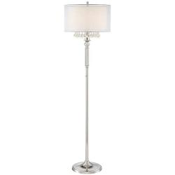 Lindy Modern Floor Lamp Polished Nickel Silver Organza White Linen Double Drum Shade Crystal Dangle for Living Room Reading Bedroom Office - Possini Euro Design