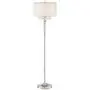 Lindy Modern Floor Lamp Polished Nickel Silver Organza White Linen Double Drum Shade Crystal Dangle for Living Room Reading Bedroom Office - Possini Euro Design