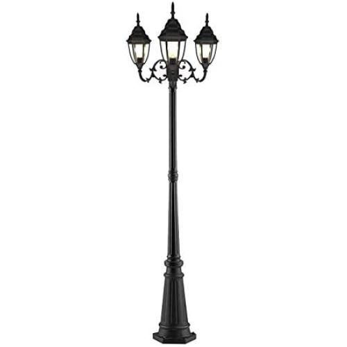 Bomcosy Outdoor Lamp Post Light, Waterproof Outdoor Post Light,Triple-Head Classic Design Black Die-Cast Aluminum Pole Street Light for Garden, Walkway, Backyard, Christmas Decoration Post Lamp