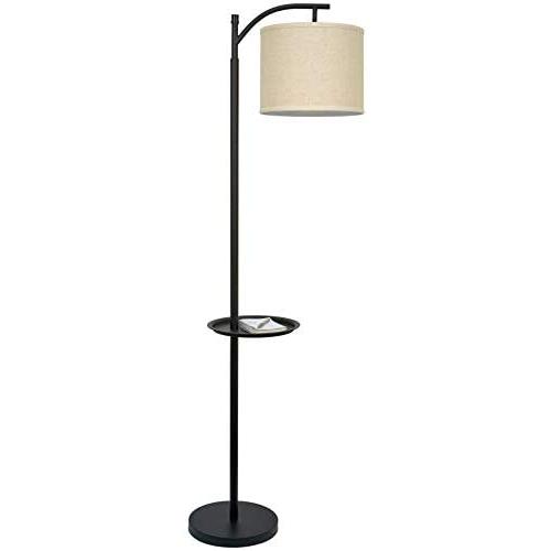 Kira Home York 63'' Minimalist Tray LED Floor Lamp (7W LED, Energy Efficient/Eco-Friendly) + Honey Beige Shade - Modern Standing Arc Light with Hanging Lamp Shade, Black Finish