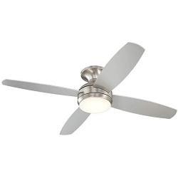 52'' Casa Elite Modern Hugger Low Profile Ceiling Fan with Light LED Dimmable Remote Control Flush Mount Brushed Nickel for Living Room Bedroom - Casa Vieja