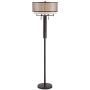 Alamo Modern Floor Lamp Industrial Bronze Sheer Brown Organza and Linen Double Drum Shade for Living Room Reading - Franklin Iron Works