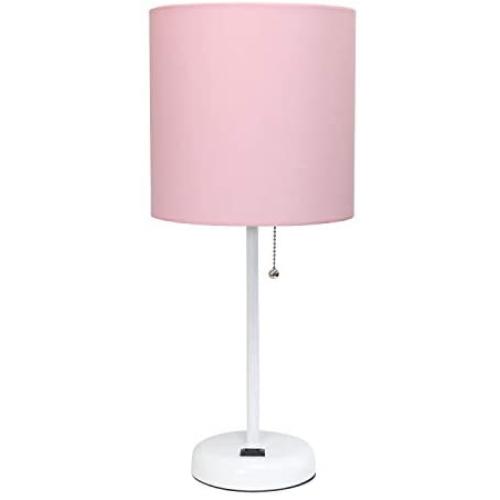 Limelights LT2024-POW Stick Charging Outlet Table Lamp, White/Light Pink