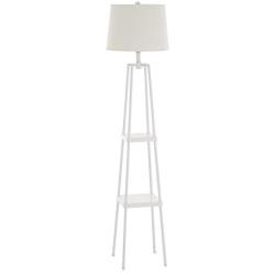 Catalina Lighting 21405-001 Modern Metal Floor Lamp with Shelves and Beige Linen Shade for Living, Bedroom, Dorm Room, Office, 58'', White