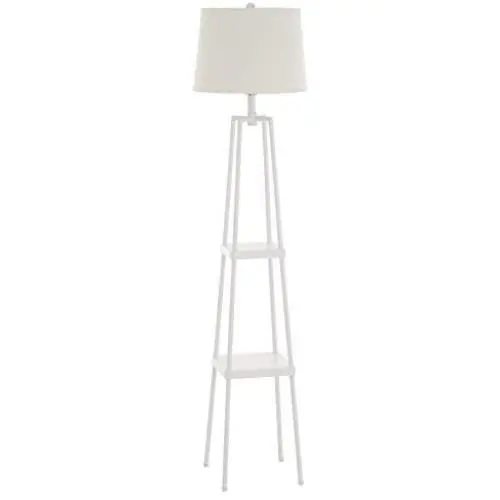 Catalina Lighting 21405-001 Modern Metal Floor Lamp with Shelves and Beige Linen Shade for Living, Bedroom, Dorm Room, Office, 58'', White